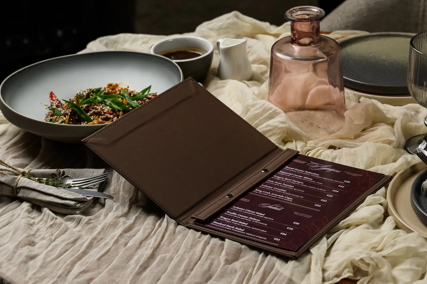 Brown leather wine list